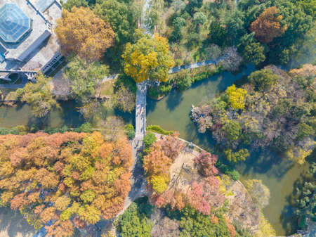 Aerial scenery of Zhongshan Park in Wuhan, Hubei in late autumnの写真素材