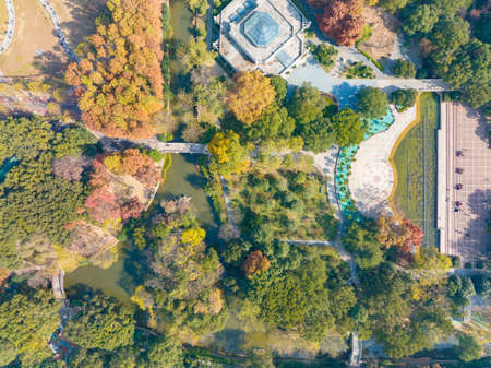 Aerial scenery of Zhongshan Park in Wuhan, Hubei in late autumnの写真素材