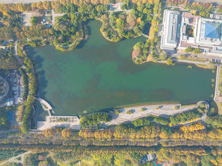 Autumn scenery of Houxiang River Park in Wuhan, Hubeiの写真素材