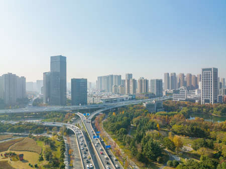 Autumn scenery of Houxiang River Park in Wuhan, Hubei