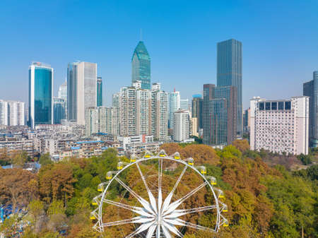 Aerial scenery of Zhongshan Park in Wuhan, Hubei in late autumnのeditorial素材