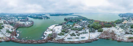 Winter snow scene in Plum Garden, East Lake Scenic Area, Wuhan, Hubeiの写真素材