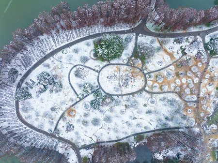 Winter snow scene in Plum Garden, East Lake Scenic Area, Wuhan, Hubeiの写真素材