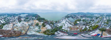 Winter snow scene in Plum Garden, East Lake Scenic Area, Wuhan, Hubeiの写真素材