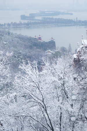 Winter snow scene in Moshan Scenic Area, East Lake, Wuhan, Hubeiの写真素材