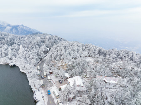 Winter snow scene in Lushan 5A Scenic Area, Jiujiang City, Jiangxi Provinceの写真素材