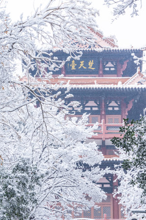 Winter snow scene in Moshan Scenic Area, East Lake, Wuhan, Hubeiのeditorial素材