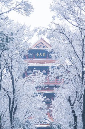 Winter snow scene in Moshan Scenic Area, East Lake, Wuhan, Hubeiのeditorial素材