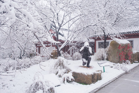 Winter Snow Scenery in Cherry Blossom Garden in East Lake Scenic Area, Wuhan, Hubeiのeditorial素材