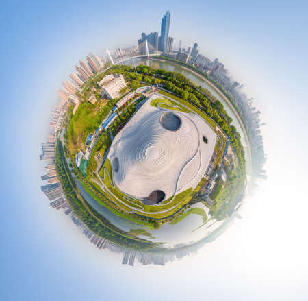 Landscape of Qintai Art Museum in Yuehu Scenic Area, Wuhan, Hubeiのeditorial素材