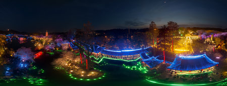 Wuhan East Lake Cherry Blossom Garden Night sceneryの写真素材