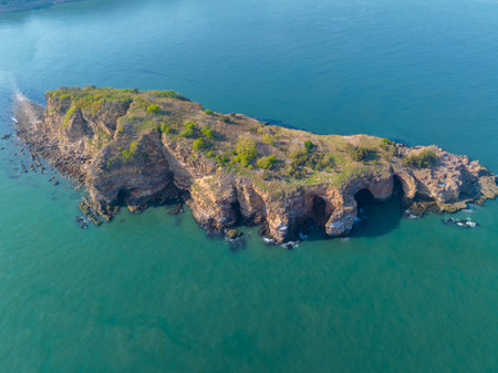 Spring seaside scenery of Binhai Road in Dalian, Liaoning province, Chinaの写真素材