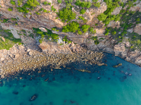 Spring seaside scenery of Binhai Road in Dalian, Liaoning province, Chinaの写真素材