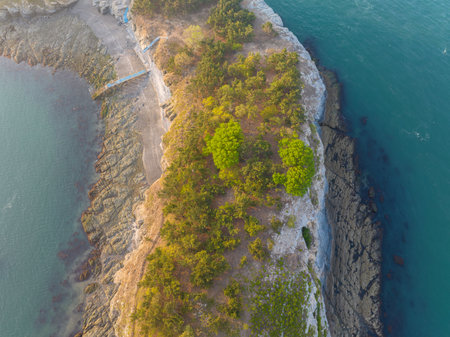 Spring seaside scenery of Binhai Road in Dalian, Liaoning province, Chinaの写真素材