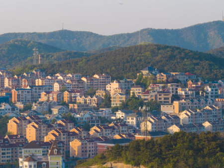 Spring seaside scenery of Binhai Road in Dalian, Liaoning province, Chinaの写真素材
