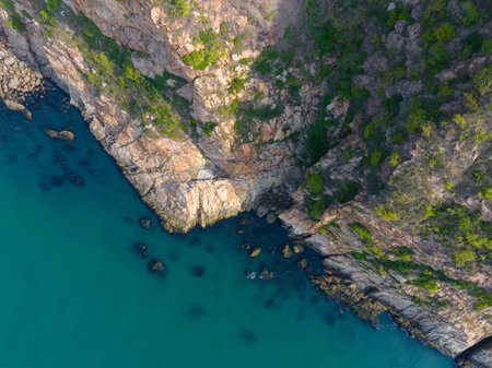 Spring seaside scenery of Binhai Road in Dalian, Liaoning province, Chinaの写真素材