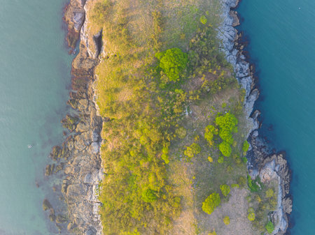 Spring seaside scenery of Binhai Road in Dalian, Liaoning province, Chinaの写真素材