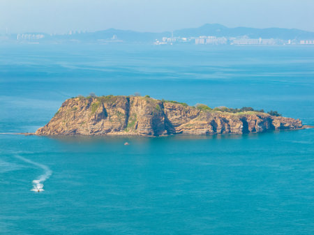 Spring seaside scenery of Binhai Road in Dalian, Liaoning province, Chinaの写真素材