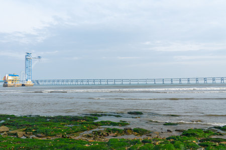 Spring seaside scenery of Binhai Road in Dalian, Liaoning province, Chinaの写真素材