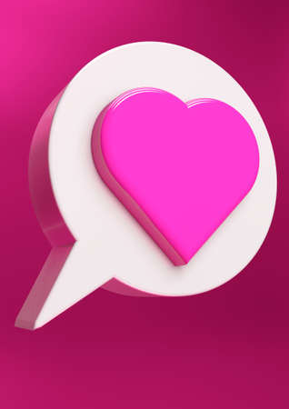 3D render of a pink heart inside a 3d speech bubble on a pink backgroundの写真素材