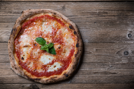 Pizza margherita on top view compositionの写真素材