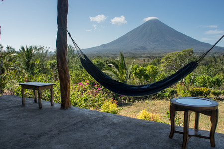 relaxing landscape showing amaca and volcano on backgroundの写真素材