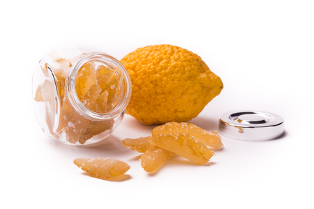 cedar citrus candied fruit on isolated white backgroundの写真素材