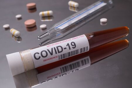 Covid-19 coronavirus lab test with label on test tubeの写真素材
