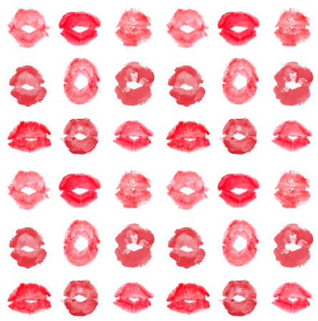 Watercolor hand painted isolated red lipstick kiss on whiteの写真素材