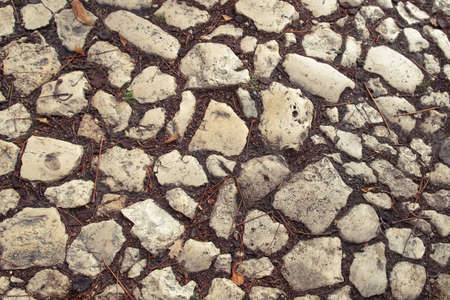 Ancient old yellow grey white stone road background texture.の写真素材