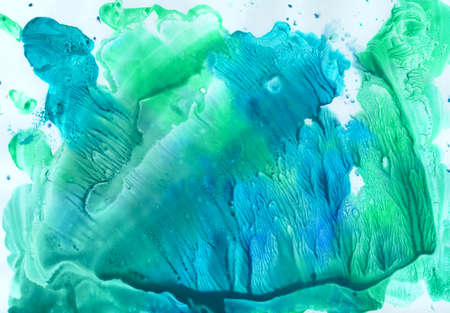 Handmade watercolor blue aquamarine turquoise green abstract background textureの写真素材