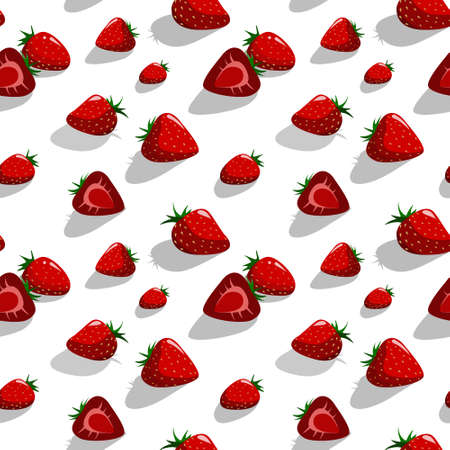 Juicy 3d red summer strawberry on white background seamless pattern  illustration. Good for textile, wallpaper, wrapping paper. gift cards etc.の写真素材