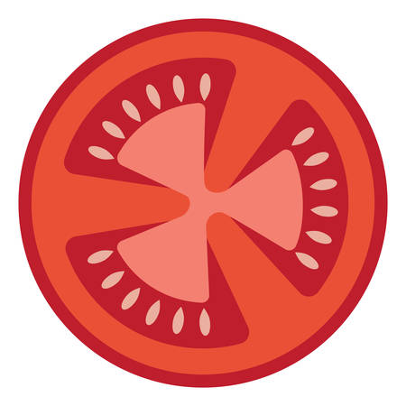 Italian food: fresh red juicy tomato flat vector illustration. Pizza ingredient. For restaurant, farmers market, grocery, vegan shop advertisement, menu decor, website banners.のイラスト素材