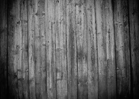 Old wooden plank board wall floor. House reparation, housework exterior and interior design wallpaper, background. Black and white colors and vignette.の写真素材