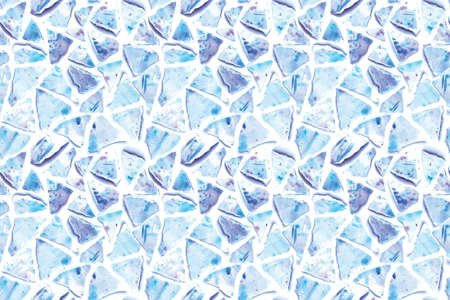 Seamless hand painted watercolor triangle torn paper cool winter blue geometric stained-glass mosaic...