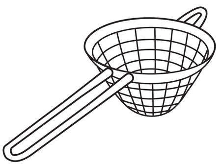 Hand-drawn doodle cartoon style vector image. Fine mesh strainer bar accessory. For bar menu, bartender website design, cocktail making process illustration, alcohol cookbook decoration etc.のイラスト素材