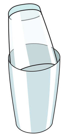 Boston shaker bar accessory. Hand-drawn doodle cartoon style vector image. For bar menu, bartender website design, cocktail making process illustration, alcohol cookbook decoration etc.のイラスト素材