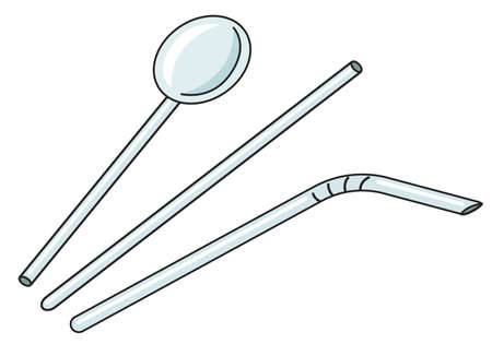 Collection set of hand-drawn doodle cartoon style classic cocktail straw vector drawings. Bar accessories for restaurant menu, cocktail making process illustration, website design, cookbook decor.のイラスト素材