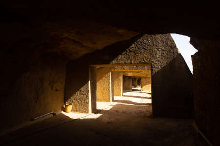 Sperlinga, Sicily Italy - 09 25 2026: a castle on a rock in one of the most beautiful Italian borgo village. An arcade inside the buildingのeditorial素材