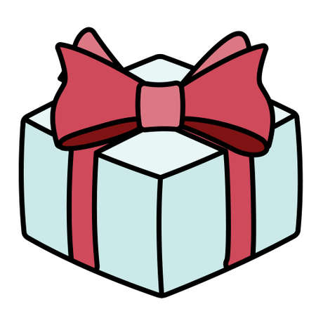 While gift bow with red pink ribbon and bow. Cute romantic Valentines day, Christmas or Birthday doodle cartoon hipster style vector illustration isolated on white. For greeting cards or invitationのイラスト素材