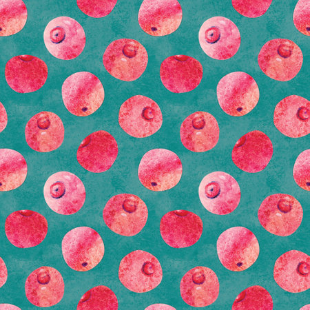 Hand-drawn watercolor papercut cranberry or cowberry pattern. Cute kawaii background, good for wallpaper, textile, gift or farmers market goods wrapping.の写真素材