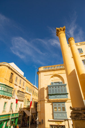 Valetta, Malta - 12 16 22: traditional maltese balconies in sunny dayのeditorial素材