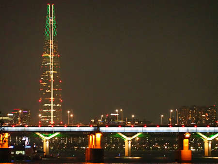 A beautiful sky, landscape in Seoul, South Korea. Where you can see the Lotte Tower after a sunset & night view.の写真素材