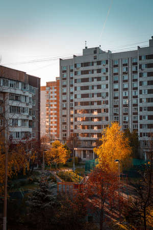 Autumn dawn in the sleeping quarter of Moscowのeditorial素材