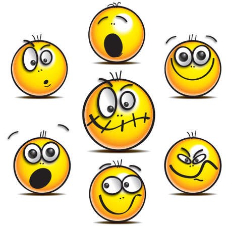 Yellow smilie faces with a variety of expressionsの写真素材