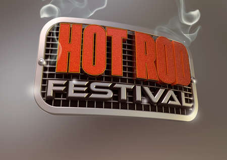 Red Rod festival title on chrome grill with smokeの写真素材