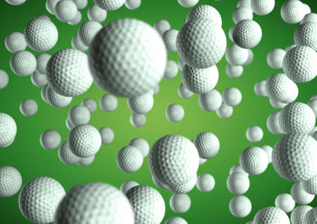 Lots of Golf balls flying through the air on green background. Sports texture, pattern, backgroundの写真素材