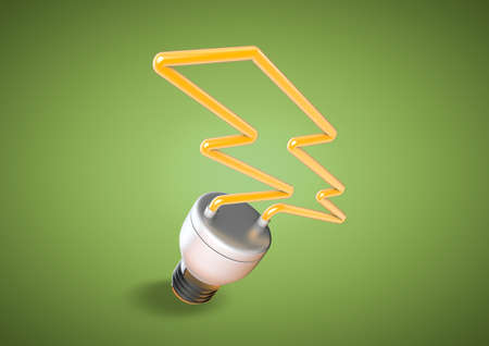 An energy saver light bulb forms shape of lightening bolt. Saving electricity and creating a green planet that is aware of power cunsumption.の写真素材