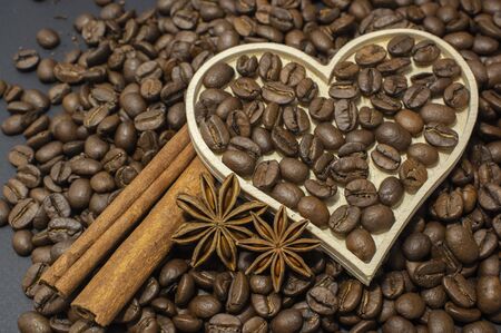 Composition of anise, coffee beans and cinnamon option 3の写真素材