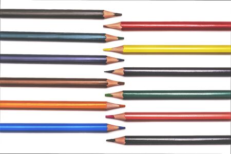 Red,yellow,orange pencils isolated on white background.の写真素材